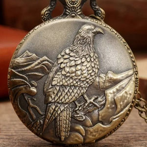 America Bald Eagle Pocket Watch USA Nature Solid Bronze Fully Functional - NEW!!